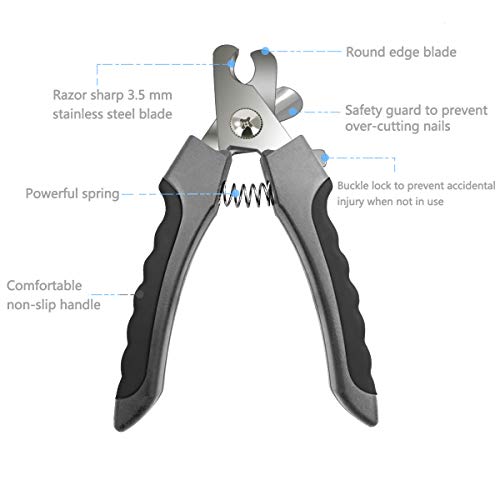 Pet Nail Clippers and Trimmers Set Safety Guard to Avoid Over Cutting Razor Sharp Blades Grooming Tool for All Small Large Dog Cat (Grey) - color: Grey