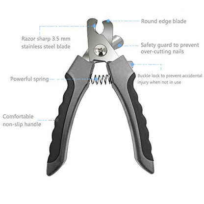 Pet Nail Clippers and Trimmers Set Safety Guard to Avoid Over Cutting Razor Sharp Blades Grooming Tool for All Small Large Dog Cat (Grey) - color: Grey
