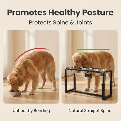 Metal Elevated Dog Bowls, Raised Dog Bowls for Medium/Large Sized Dogs with Three 58oz Stainless Steel Food Bowls, 3 Adjustable Height (8.8"/11.5"/14") Dog Bowl Stand Protect Neck & Joints - size: 8.8-14" | M/L Dogs | 3×58oz Bowls