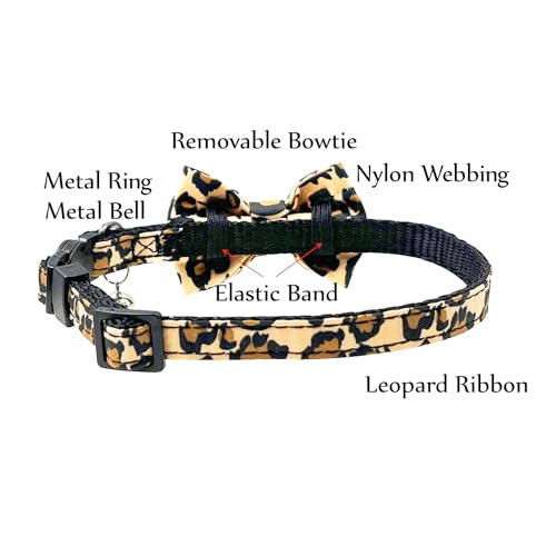 Breakaway Cat Collar, Leopard Pattern, Removable Bowtie, Clear Bell, Safe Release, Quick Release.(Brown Leopard) - color: Leopard Brown