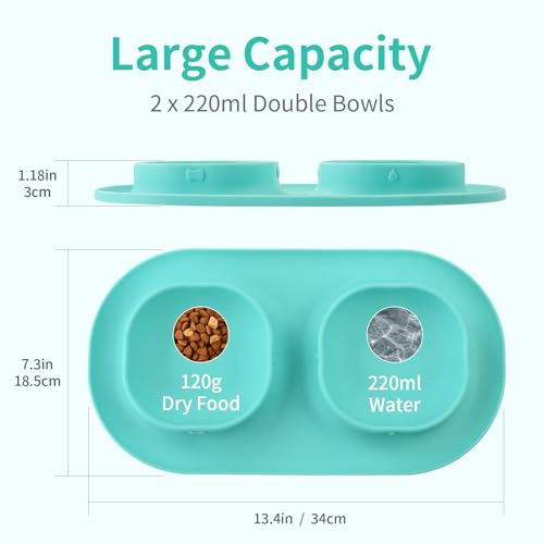 Small Size Puppy Dog Bowls: Food and Water Bowls Set for Small Dogs, No-Spill Non-Skid Dog Dish, Blue - color: Blue