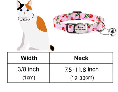 2 PCS Custom Personalized Customized Engraved Breakaway Boy Girl Kitten Cat Collar with ID Name Phone Number Buckle with Bell