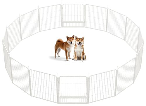 Dog Playpen Indoor, 32 Inch 16 Panels Puppy Playpen for Small and Medium Dogs, Easy Setup Anti-Rust Pet Fence, White - size: 32 inch