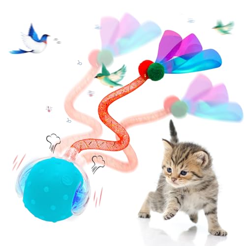 Interactive Cat Toys for Bored Indoor Cats, Chirping & Motion-Activated Cat Toys, Fun Gift for Cats with 2 Speed Settings & 3 Modes, USB Rechargeable,Blue