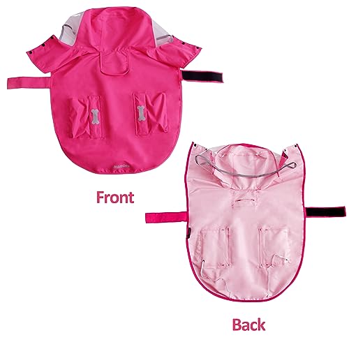 Waterproof Dog Raincoat, Adjustable Reflective Lightweight Pet Rain Clothes with Poncho Hood (Small, Dark Pink) - color: Dark Pink, size: Small(9-13lb)