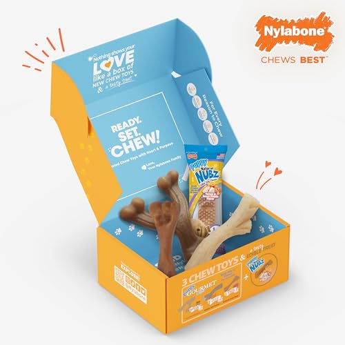 Nylabone Puppy Gift Box, Includes 3 Strong Puppy Chew Toys and 1 Natural Treat Bone for Puppies, Gifts for Puppies, Small Dogs - Up to 25 lbs., 4 Pack - size: Puppy (4 Count)