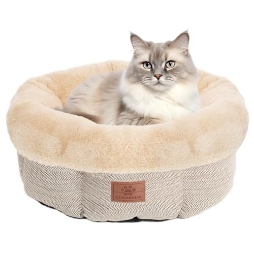 WINDRACING Cat Beds for Indoor Cats, Dog Bed for Small Dogs Breeds, Soft Kennel Bed, Comfy Durable Pet Sleeping Bed, Washable Roun Cat Bed & Non-Slip Bottom, Size 20" L x 20" W x 8" Th - color: Beige3, size: Medium