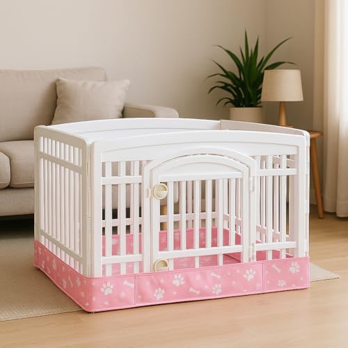 Dog Playpen Bottom Pad Mat for 36" 4-Panel Playpens - Scratch & Chew-Resistant Puppy Pen Floor Mat with Hook & Loop Fasteners, Waterproof & Leakproof, Non-Slip (Pink) (Playpen Not Included) - color: Pink