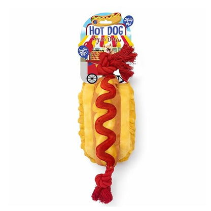 Bow Wow - Hot Dog Squeaky Plush Dog & Cat Toy with Crinkle Sound | Soft Chew Interactive Pet Toy | Small to Medium Dogs & Cats | Food Shape Plush Toy for Tug, Toss & Fetch | Canvas & Plush - color: Hot Dog