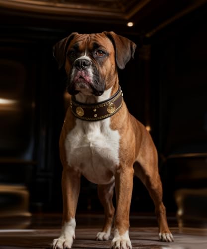 Leather Dog Collar, 2 inches Wide Heavy Duty Genuine Leather Collars, Handmade, Soft, and Luxury, Eye-catching Best Choice for Large and Medium Breed Dogs, Brown-Gold 18.5-22.5 in - color: Brown-Gold, size: 18.5-22.5 in