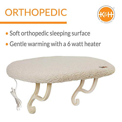 K&H Pet Products Kitty Sill Heated Cat Window Perch for Large Cats, Orthopedic Window Hammock Bed Holds 40LBS, Washable Cover, Kitty Windowsill Bed Seat for Indoors - Cream Fleece, Heated, 14 X 24in - style: Heated