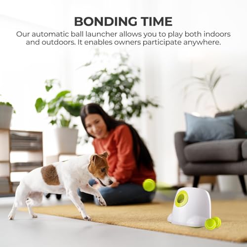 AFP Automatic Ball Launcher for Dogs, USB Rechargeable Interactive Dog Ball Thrower Machine, Auto Fetch Launcher for Small&Medium Dogs, Indoor Outdoor Puppy Play Toy, 3 Tennis Balls Included (2 Inch) - size: 2" ball launcher