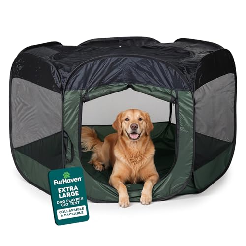 FurHaven Portable Pet Playpen for Dogs & Cats, Foldable Indoor Kitten Playpen with Mesh Sides, Pop Up Travel Dog Pen, X-Large, Hunter Green - color: Hunter Green, size: Extra Large