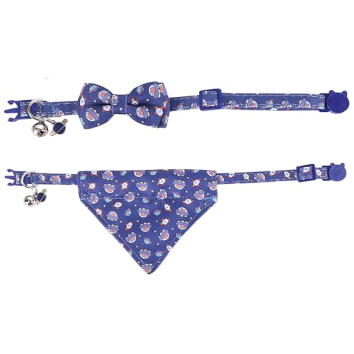 Cat Collar Breakaway with Cute Bow Tie Bandana and Bell Universe Accessories for Kitty Adjustable Safety - color: universe