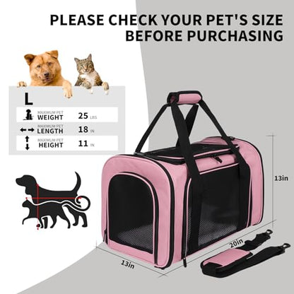 Cat Carriers Soft-Sided,Pet Carrier for Small Cats Dogs Puppies up to 1-15 LBS,TSA Airline Approved, (Medium,Pink) - color: pink, size: 17.0"L x 11.0"W x 11.0"H