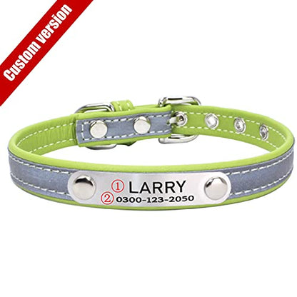 Custom Personalized Reflective Cat Dog Collar and Leash Set with Engraved Name Plate Green Puppy Kitty Dog Cat Collar and 4 FT Leash Set for Small Medium Large Girl Boy Dogs Cats - color: Green, size: XL (15.0-18.1in)