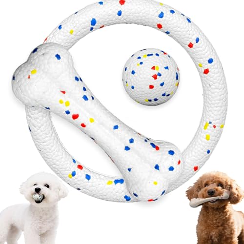 SYMHOBBY Indestructible Dog Toys Balls for Small Dogs 1.97inch Durable Bouncy Floating Interactive Toys with Pull Ring and Bone 3Pcs