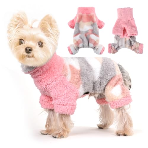 Dog Pajamas Pjs Fleece Dog Sweater Cute Puppy Clothes for Small Dogs Chihuahua Yorkie Clothes Girl Boy Warm Pullover Doggie Outfit Cat Sweater (Camouflage Pink, XX-Small) - color: Camouflage Pink, size: XX-Small (Chest 11in )