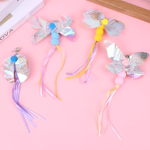 Cat Toy Refill, 4 Pack Butterfly Toy with Tassel and Bell for Cat Wand Toy Accessories Cat Toy Attachment Replacements, 5.51” Realistic Size Butterfly Toy for Bored Indoor Adult Cat Play - color: 4-Pack Tassel Butterfly Refill with Bell