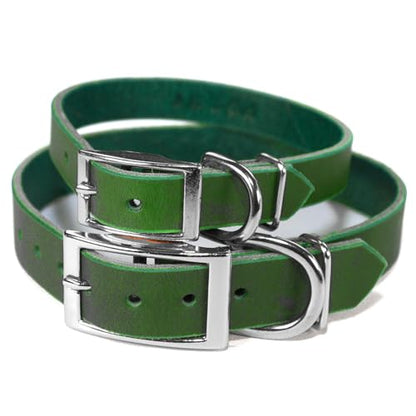 Handmade Personalized Bridle Leather Dog Collar, Engraved Stainless Steel Nameplate (Emerald Green) - color: Emerald Green