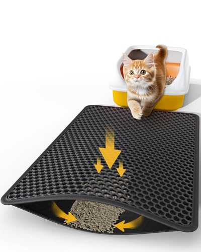 Powools 27" x 19" Cat Litter Mat - Ultra-Large Litter Box Mat with Double Layers, Urine-Proof and Non-Slip Litter Trapping Mat, Easy to Clean Kitty Litter Mats for Floor, Scatter Control, Black - color: Black, size: 27'' x 19'' - 1 Pack