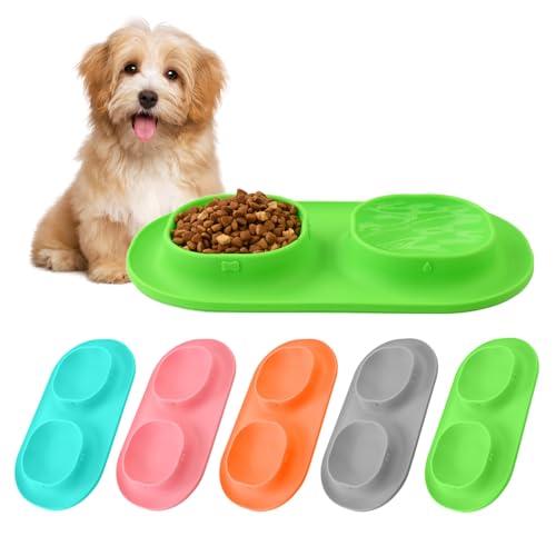 Small Size Puppy Dog Bowls: Food and Water Bowls Set for Small Dogs, No-Spill Non-Skid Dog Dish, Green - color: Green