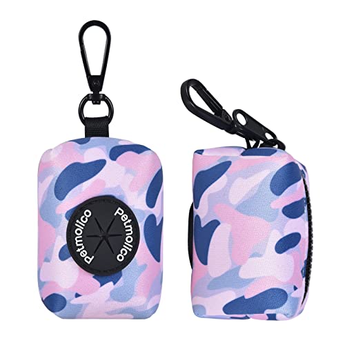 Dog Poop Bag Holder Leash Attachment, Waste Bag Dispenser Zippered Pouch, Fits Any Leash, Includes Free Roll of Bags, 2 Pack - Blue Pink Camouflage - color: Blue Pink Camouflage
