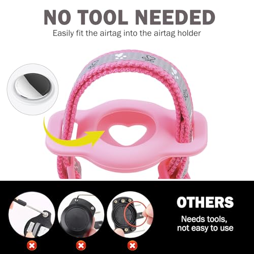 SCENEREAL Airtag Cat Collar Breakaway, Reflective Pink Cat Collar Airtag, GPS Cute Cat Collar with Bells and Apple Air Tag Holder, Glow in The Dark Pet Collars for Boy Girl Cats, Kittens, Puppies