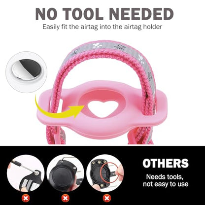 SCENEREAL Airtag Cat Collar Breakaway, Reflective Pink Cat Collar Airtag, GPS Cute Cat Collar with Bells and Apple Air Tag Holder, Glow in The Dark Pet Collars for Boy Girl Cats, Kittens, Puppies