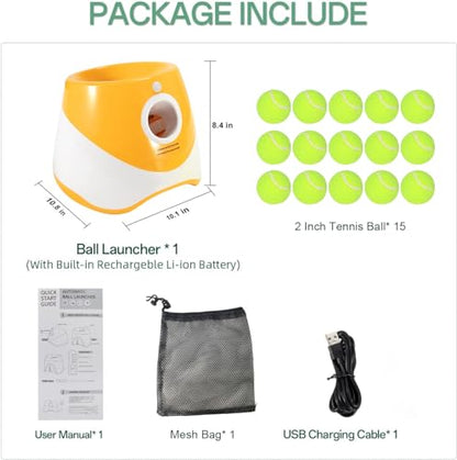 MEKAPLE Automatic Dog Ball Launcher, Dog Ball Thrower with 15 Mini Tennis Balls Sizing 2 Inch and Mesh Bag, Interactive Dogs Toys Tennis Balls Launcher for Small Dogs with 3 Distance Settings - color: Orange