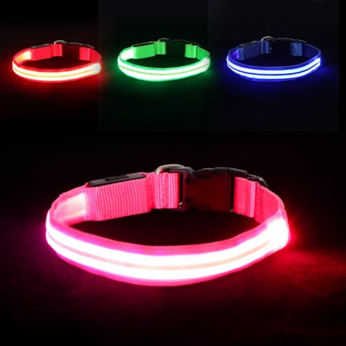 Neon LED Light Up Dog Collar for Night Walking, Rechargeable Safety Glow Illuminated Collar with 3 Modes Flashing, Reflective Adjustable Pet Light for Small/Medium Dogs Puppy 15-19" Neck (Pink) - color: 1-Pack(Pink)&Medium