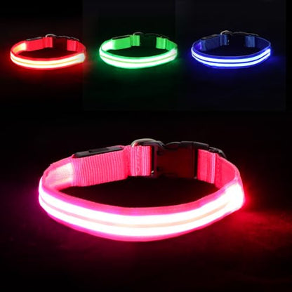 Neon LED Light Up Dog Collar for Night Walking, Rechargeable Safety Glow Illuminated Collar with 3 Modes Flashing, Reflective Adjustable Pet Light for Small/Medium Dogs Puppy 15-19" Neck (Pink) - color: 1-Pack(Pink)&Medium