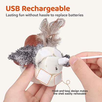 Potaroma Cat Toys Rechargeable Flapping Bird Sparrow, Lifelike Chirp Tweet, Touch Activated Kitten Toy Interactive Cat Exercise Toys for All Breeds Cat Kicker Catnip Toys 4.0 Inches - size: 4.0 inches, style: Sparrow
