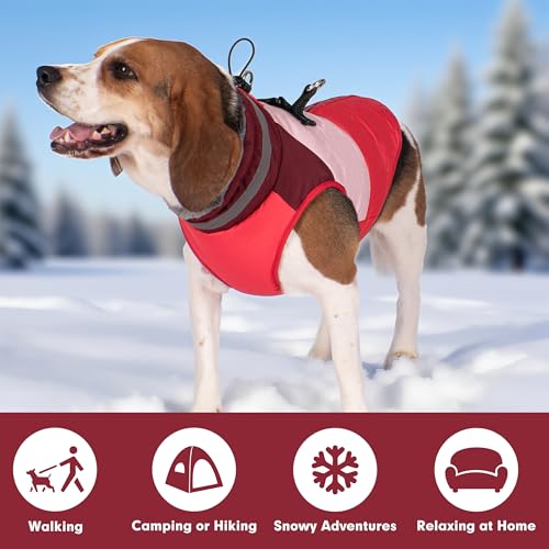 Dog Jacket Waterproof Winter Coat for Small Dogs, Warm Fleece Vest with Reflective Strips & Built-in Harness, Windproof Back Zipper, Red S - color: Red, size: Small
