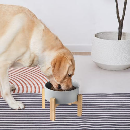 8'' Ceramic Raised Dog Bowl - 70Oz Dog Food & Water Bowl with Elevated Non-Slip Bamboo Stand, Dishwasher & Microwave Safe, Anti Vomiting Heavy Duty Pet Bowl for Medium and Large Dogs, Grey - color: 1 x Bowl + Stand - Grey, size: 8 inch