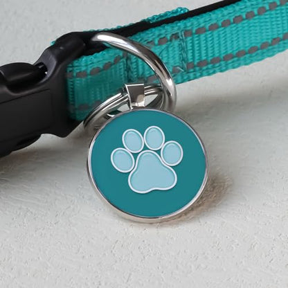 QR Code Pet ID | Personalized Dog & Cat Collar Tag | Online Profile with Instant Scanned Location Alert Email - style: Blue Paw