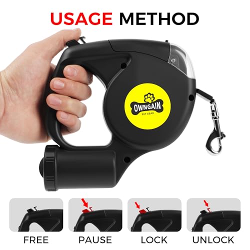Retractable Dog Leash with Flashlight for Night Walks - 16FT Retractable Leash with Comfort Grip and Integrated Waste Bag Dispenser for Cats,Medium,Large,Small Dogs(Black-Large) - color: Black-Large