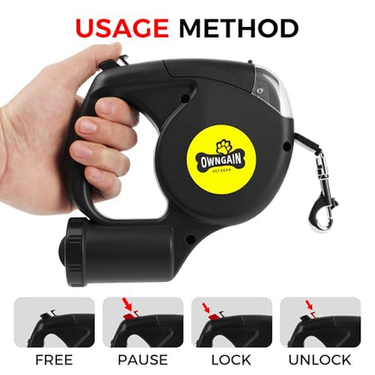 Retractable Dog Leash with Flashlight for Night Walks - 16FT Retractable Leash with Comfort Grip and Integrated Waste Bag Dispenser for Cats,Medium,Large,Small Dogs(Black-Large) - color: Black-Large