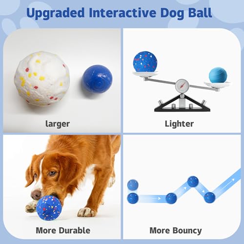 Dog Interactive Toys, Tough Dog Toys Ball, Etpu Material Chew Toy, Durable Chasing Toy, Long Battery Life, Healthy Stress Relief Toy for Medium and Large Dogs (Blue,Large) - color: Blue, size: L 3.4in