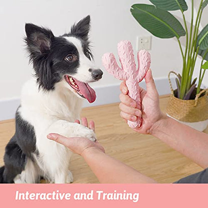 MewaJump Dog Chew Toys, Tough Rubber Dog Toys for Aggressive Chewers, Cactus Dog Toy for Training and Cleaning Teeth, Pink Cute Dog Toys for Medium/Large Dog - color: Pink Cactus