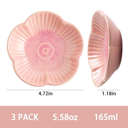 Cat Food Bowls, Ceramic Pet Plates, Cat Dish for Food, Water and Snack, 4.72 Inch, Indoor and Outdoor Use, Kitten Puppy and Small Animals Bowls Set of 3 (Pink) - color: pink