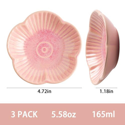 Cat Food Bowls, Ceramic Pet Plates, Cat Dish for Food, Water and Snack, 4.72 Inch, Indoor and Outdoor Use, Kitten Puppy and Small Animals Bowls Set of 3 (Pink) - color: pink