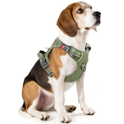 Dog Harness Medium Sized, No Pull Pet Harness with Neck Lockable Snap,No Choke Front Clip Dog Reflective Vest,Adjustable Metal Rings 3 Buckles,Easy Control Handle for Medium Dogs Green M - color: Lock Green, size: Medium (Pack of 1)