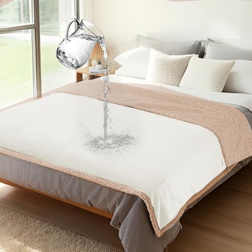 Waterproof Dog Blanket for Couch & Bed, Reversible Sherpa Fleece Pet Throw with Quiet TPU Barrier, Machine Washable Furniture Protector for Large Dogs & Cats, Twin Size 60x80 Inch, Cream - color: Cream, size: Twin(60"*80")