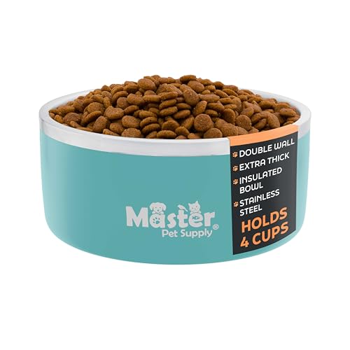 Master Pet Supply Stainless Steel Dog Bowls - 32 oz, Heavy Duty - Aqua Sky, Double Wall Extra-Thick Insulated, Non-Slip Pet Water Bowl for Dogs, Cats & Pets, Anti Rust Metal, Dish Washer Safe - color: Aqua Sky, size: 4 Cups (32 oz)