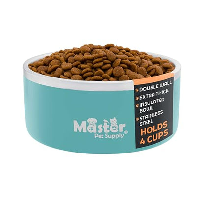Master Pet Supply Stainless Steel Dog Bowls - 32 oz, Heavy Duty - Aqua Sky, Double Wall Extra-Thick Insulated, Non-Slip Pet Water Bowl for Dogs, Cats & Pets, Anti Rust Metal, Dish Washer Safe - color: Aqua Sky, size: 4 Cups (32 oz)