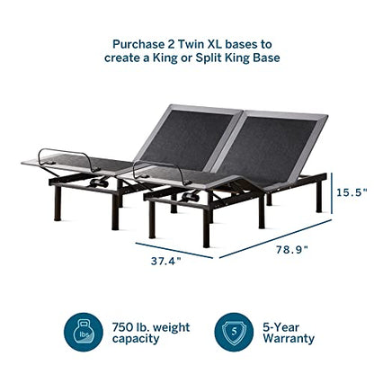 Lucid L150 Adjustable Base – Bed Frame with Head and Foot Incline – Wireless Remote Control – Premium Quiet Motor, Twin XL size, Charcoal - size: Twin XL, style: L150