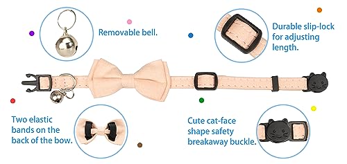 Cat Collar with Bow Tie Bell Breakaway Kitten Small Pet Safety Solid Wedding Basic Pure Color Suede Soft Adjustable [1pc] Pink - color: [1pc] Pink