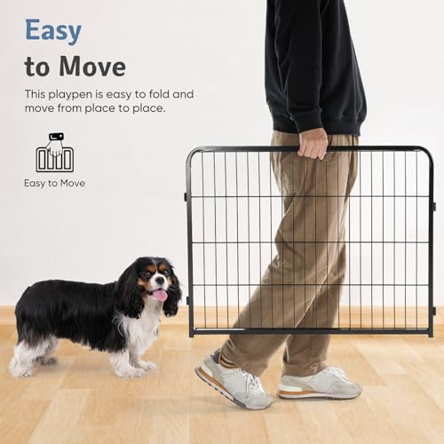 DUMOS Dog Playpen Indoor, Metal 24 Inch 8 Panels Foldable Pet Fence with Door, Outdoor Small Medium Large Dog Puppy Portable Exercise Play Pen for RV Camping, Trips, Play Yard