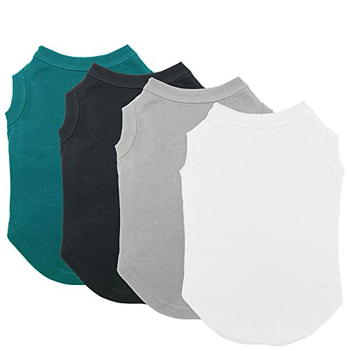 Chol&Vivi Cat T-Shirt Clothes Soft and Thin, 4pcs Blank Dog Shirts Cotton Clothes Sleeveless Fit for Small to Extra Large Size, Pet Tank Top for All Breeds, Black/Grey/White/Dark Green, XX-Small - color: Black, Grey, White, Dark Green, size: XXS (11" Ches